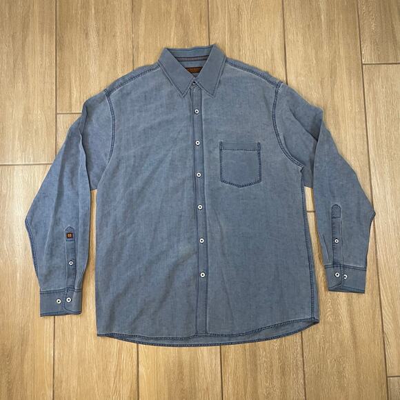 Tori Richard Honolulu Shirt XL Blue Silk Linen Long Sleeve Button Front Casual - Picture 1 of 10